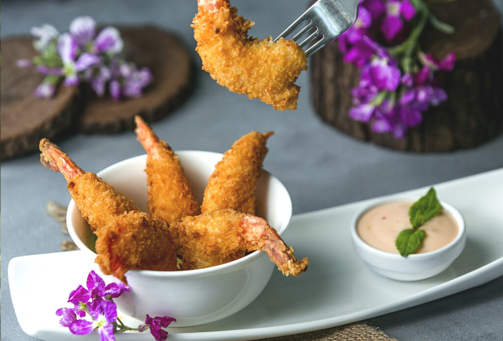 Aperitivos navideños fáciles y diferentes Olivera d'Atenea Gambas crujientes con mayonesa vegana picante